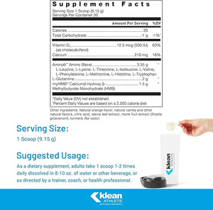 Klean Athlete Klean Essential Aminos + HMB - Blend of Essential Amino Acids - with HMB Vitamin D3 &amp Glutamine for Lean Muscle Mass - 9.7 Ounces - Natural Orange Cream Flavor
