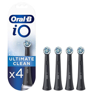 Oral-B iO Ultimate Clean Electric Toothbrush Head Twisted &amp Angled Bristles for Deeper Plaque Removal Pack of 4 Suitable for Mailbox Black