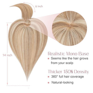 SEGO Hair Toppers for Women Real Human Hair with Bangs Mono Base 14 Inch Clip In Bangs Wiglets Topper Hairpieces for Women with Thinninghair -12P613 Golden Brown&ampBleach Blonde