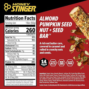 Honey Stinger Nut + Seed Bar, Almond Pumpkin Seed, Protein Packed Food for Exercise, Endurance, Performance and Recovery, Sports Nutrition Snack Bar for Home &amp; Gym, Post Workout, Box of 12