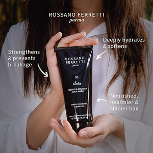 Rossano Ferretti Dolce Nourishing Mask, Hydrates Dry, Damaged Hair with Hyaluronic Acid | Silky, Soft, Shiny | Paraben Free, Luxury, Vegan | 6.8 Fl Oz