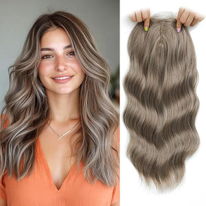 Hair Toppers for Women with Thinning HairWig Topper PiecesLarge Coverage Invisible Hairpiece Clip-in Volumizing &amp Curl Wiglet for Thinning Crown/Hairloss (Light Brown with Highlights 16inch)