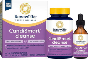 Renew Life Adult Cleanse - CandiSmart - 15-Day Yeast Cleansing Program - 2-Part Kit - Gluten &amp Dairy Free - 60 Vegetarian Capsules + 1 Fl. Oz. Tincture