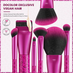 docolor Makeup Brushes 12PCS Pink Leopard Makeup Brush Set Premium Synthetic Foundation Powder Concealers Eyeshadow Blush Make Up Brushes with 1PC Large Powder Puffs