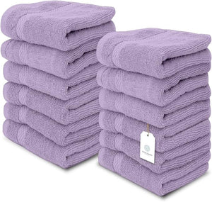 White Classic Luxury Cotton Washcloths 13x13 Inch - 650 GSM Turkish Cotton | Hotel Spa Bathroom Face Towel | 12 Pack Lavender