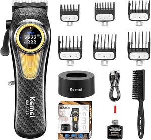 KEMEI 2242 Professional Hair Clippers for Men Cordless Barber Clipper with LED Display &amp Charging Base Hair Cutting Tools 9000 RPM Super Torque Motor Black