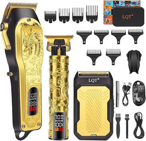 Professional 3-in-1 Haircut and Shaving Set Gold Design LED Display 17 Accessories + Travel Storage Box Equipped with Large Capacity Battery Holiday Gift Men's Gift