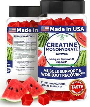 Lunakai USA Made Creatine Monohydrate Gummies for Women &amp Men ? Vegan Creatine Gummies for Muscle &amp Recovery Support ? Pre Workout Supplement 60ct