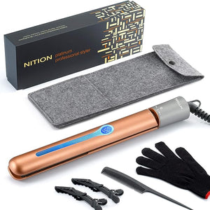 NITION Ceramic Tourmaline Hair Straighteners LCD Flat Iron MCH 10s Fast Heating Up. 1 Smooth 3D Floating Plate Healthy Straightening Tools. Travel Pouch Bag. Dual Voltage. Luxury Gift Box