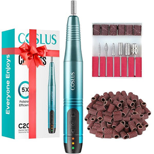 COSLUS Cordless Nail Drill Electric File: Professional for Acrylic Gel Dip Powder Nails Portable Nail Drill Machine Kit for Manicure Pedicure Nail Set with Everything Rechargeable Lightweight Blue