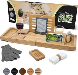 Temple Spring Wooden Bathtub Tray Bamboo Bathroom Accessories Bath Tray for Tub at Home Spa Essentials Board for Tub Table Bath Caddy for Bathtub Accessories &amp Bathroom Essentials ? Natural