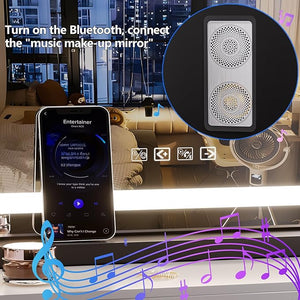Hasipu Vanity Mirror with Lights and Bluetooth Speaker 32 x 21.7 LED Makeup Mirror Lighted Makeup Mirror with Dimmable 3 Modes USB Charging Port Round Black