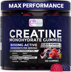 Creatine Monohydrate Gummies ? Berry Flavored Creatine Supplements for Women and Men ? 120Pcs Pre Workout Gummies with BCAA Taurine Vitamin B12 - Promote Energy Boost Performance