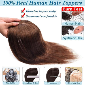 JGS1996 Hair Toppers for Women Real Human Hair 150% Density Hand Made Lace Base Remy Hair Wig Topper with Thinning Hair Pieces No Bangs Clip in Hair Extensions
