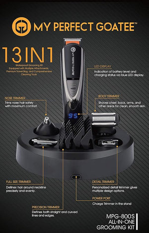 My Perfect Goatee¢ç 13-in-1 Adjustable Beard Trimmer &amp Goatee Shaving Template for Men - Cordless Beard Grooming Kit for Detailed or Precise Trim W/LED Battery Charge Indicator