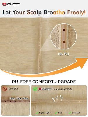 WIGNEE OVO Double Hand-Tied Butterfly Human Hair Extensions?20 Inch,100g,5PCS, Real Remy Human Hair, Glueless Micro Bead Install,Platinum Blonde Hair Extensions (60A) Seamless Soft Silky Reusable