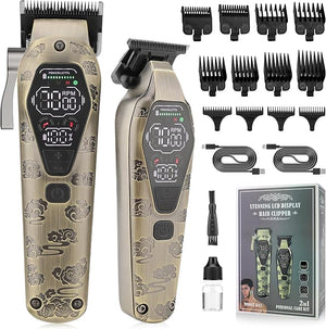 Karrte Professional Hair Clippers and Trimmer Set 2 in 1 Hair Clippers for Men Pro Clipper T-Shaper Trimmer Cordless Clippers and Grooming Set Hair Cutting Kit for Gift