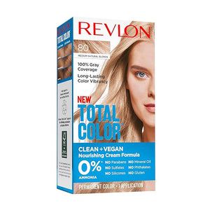 Revlon Total Color Permanent Hair Color Clean and Vegan 100% Gray Coverage Hair Dye 80 Medium Natural Blonde 3.5 oz