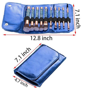 Glitz and Glam Essentials Makeup Brushes 1 Set Rhinestone Makeup Brush Set Professional Beauty Cosmetic Brushes with Bag for Face Make Up Tools (blue)
