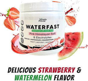 WATERFAST Monk Fruit Keto Electrolyte Powder for Fasting and Hydration- Strawberry Watermelon Flavor | Pink Himalayan Salt (Sodium), Potassium, Magnesium, Calcium | Sugar Free