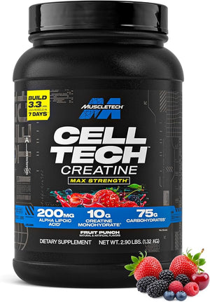 MuscleTech Creatine Monohydrate Powder Cell-Tech Creatine Post Workout Recovery Drink Muscle Builder For Men &amp Women Muscle Building Supplements Fruit Punch 3 lbs (27 Serv)