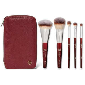 BK BEAUTY Travel Brush Set with Pouch 5-Piece Vegan Cruelty-Free Brushes for Face &amp Eyes | Lightweight Durable Makeup Brushes in Vegan Leather Pouch Perfect Travel-Size Makeup Brush Set
