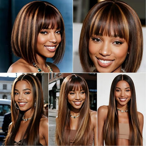 Highlight Straight Human Hair Bundles 16 18 20 Inch Brazilian Remy Virgin 10A Straight 3 Bundles Human Hair Hair Extensions Bundles P4/30 Highlight