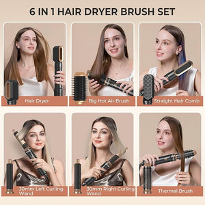 6 in ONE Blow Dryer Brush,Air Curling Iron Round Brush Blow Dryer 800W