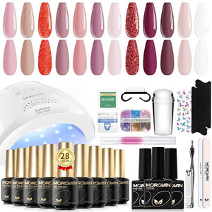Morovan Gel Nail Polish Kit: 12 Colors Gel Nail Polish Set with U V/LED Light Classic Collection Nude Pink Gel Polish Nail Art Decorations Manicure Tools DIY Salon Home Gifts