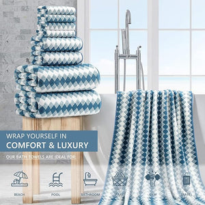 8 Piece Bathroom Towel Set |2 Oversized Bath Towels,2 Hand Towels,4 Washcloths| 600GSM Soft Hotel Towel Set Large Bath Sheet for Bathroom,Highly Absorbent Quick Dry Bath Towel Collections,Blue