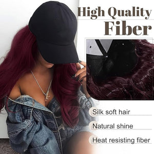 SEGO Baseball Cap with Hair Extensions for Women Heat Resistant Synthetic 16 Inch Adjustable Long Wavy Hairpiece Replacement Wigs in Hat for Girls99J
