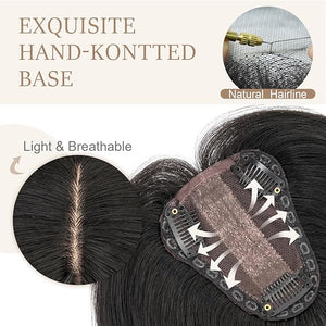 Rich Choices Hair Toppers for Women Real Human Hair 150% Density Clip in Silk Base No Bangs 100% Human Remy Toppper Realistic Scalp Pieces for Women with Thinning Crown 14 Inch #01 Jet Black