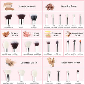 Jessup Brand 25pcs Professional Makeup Brush Set Beauty Cosmetic Foundation Powder Blusher Eyeshadow Blending Highlight Concealer Natural-Synthetic Hair Brushes Set (Pearl White/Silver)