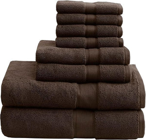 Madison Park 800GSM Bathroom Towel Set of 8 100% Cotton Bath Towel Set for Bathroom Luxurious Highly Absorbent 2 Bath Towels 2 Hand Towels 4 Washcloths Quick Dry Spa Quality Brown