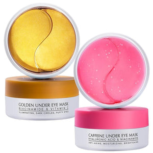 Under Eye Patches Kit: 120 Pcs Rosy Caffeine &amp 24K Gold Gel Eye Mask for Dark Circles Puffiness and Wrinkles - Anti-Aging Pads with Niacinamide Collagen Hyaluronic Acid &amp Vitamin C (2 Pack)