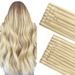 GOO GOO Invisi Edge Clip in Hair Extensions Set 16inch 140g 5pcs Injected Seamless PU Clip ins and 2pcs Classical PU Clip ins Virgin Real Human Hair #P18A/613A