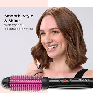 REVLON Silicone Bristle Heated Hair Styling Brush | Fast Long Lasting Volume for Easy Styling | 1 Barrel for Full Body and Smooth Styles (Black/Pink)