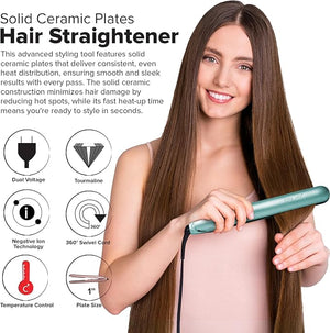 JOYA MIA Diva 1" Ceramic Hair Straightener - Portable, Lightweight &amp; Compact Flat Iron with Rubberized Coating &amp; Automatic Shut-Off, Travel-Friendly, for All Hair Types - Heats Up to 450F, Tea