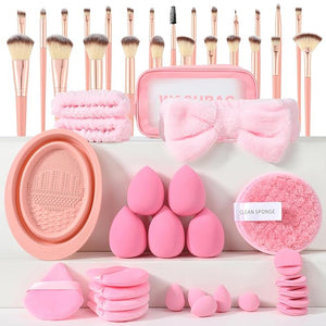 Makeup Brush Set for Foundation Concealer Eyeshadow and Travel, Include Make Up Brush, Sponge, 51PCS Pink