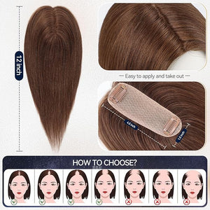 starluck Hair Toppers for Women Real Human Hair 4.5*1.5Silk Base Brown HairPieces No Bangs 100% Real HumanHair Toppers for Women with ThinningHair Cover Gray HairRoot