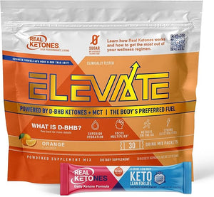 Real Ketones MCT &amp BHB Exogenous Ketones Drink Mix Packets Elevate Keto Electrolytes Powder Packets No Sugar with 4 Main Electrolytes Plus Hydrating Proprietary Keto BHB - 30 Pack Orange
