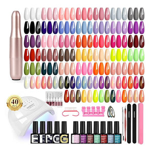 phoenixy 53 Pcs Gel Nail Polish Kit with U V light and Drill 35 Colours Gel Polish with 5 Pcs Base Top Coat Manicure Starter Nail Polish Set Christmas Gifts for Women ST9014