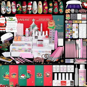 SAVILAND Acrylic Nail Kit Christmas Advent Calendars: Premium Acrylic Nail Kit with Nail Drill Xmas Stickers 24 Days Christmas Manicure Gift Set For Women Girls Limited Winter Holiday Gifts