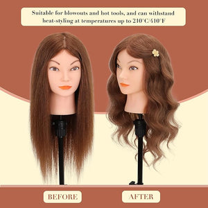 Mannequin Head with Human Hair - 20-22 Cosmetology Mannequin Head with 100% Real Human Hair for Braiding Practice Cutting - Manikin Head with Human Hair for Hairdresser with Tripod Set