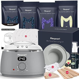 Maxpearl Hair Removal Waxing kit for Men Nose &amp Ear Wax Kit with Silicone Pot - Hair Removal for Unwanted Coarse Male Body Hair - Mustache Eyebrows Underarms Back Chest Legs and More