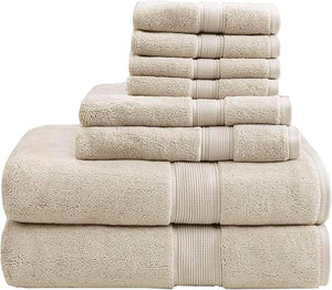Madison Park 800GSM Bathroom Towel Set of 8 100% Cotton Bath Towel Set for Bathroom Luxurious Highly Absorbent 2 Bath Towels 2 Hand Towels 4 Washcloths Quick Dry Spa Quality Natural