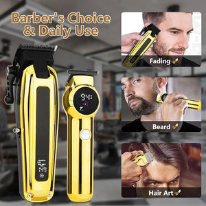Professional Men's Clippers and Trimmer Set Barber Clippers LED Display Hair Cutting Kit for Family Gold