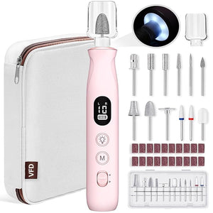 Electric Nail Drill Cordless 2000 mAh Rechargeable Portable Nail File 12 in 1 Kit for Thick Toenails 10 Speeds Nail Dril Machine Professional Manicure Pedicure for Hand Natural Nails Care (Pink)