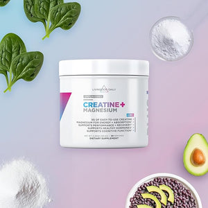 Livingood Daily Creatine + Magnesium Powder, Unflavored | 5g Micronized Creatine Monohydrate with Magnesium for Energy, Muscle Recovery &amp; Performance | 30 Servings