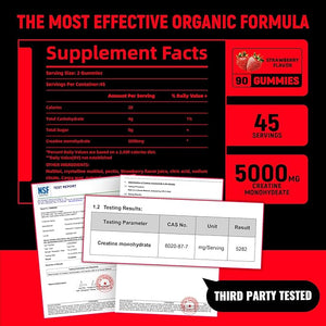 Creatine Monohydrate Gummies 5g for Men &amp Women - Boost FocusStrength and Endurance Anti-Melting Formula Vegan Gluten-Free Non-GMO 2.5 Gram Creatine per Gummy (Strawberry 90 ct)